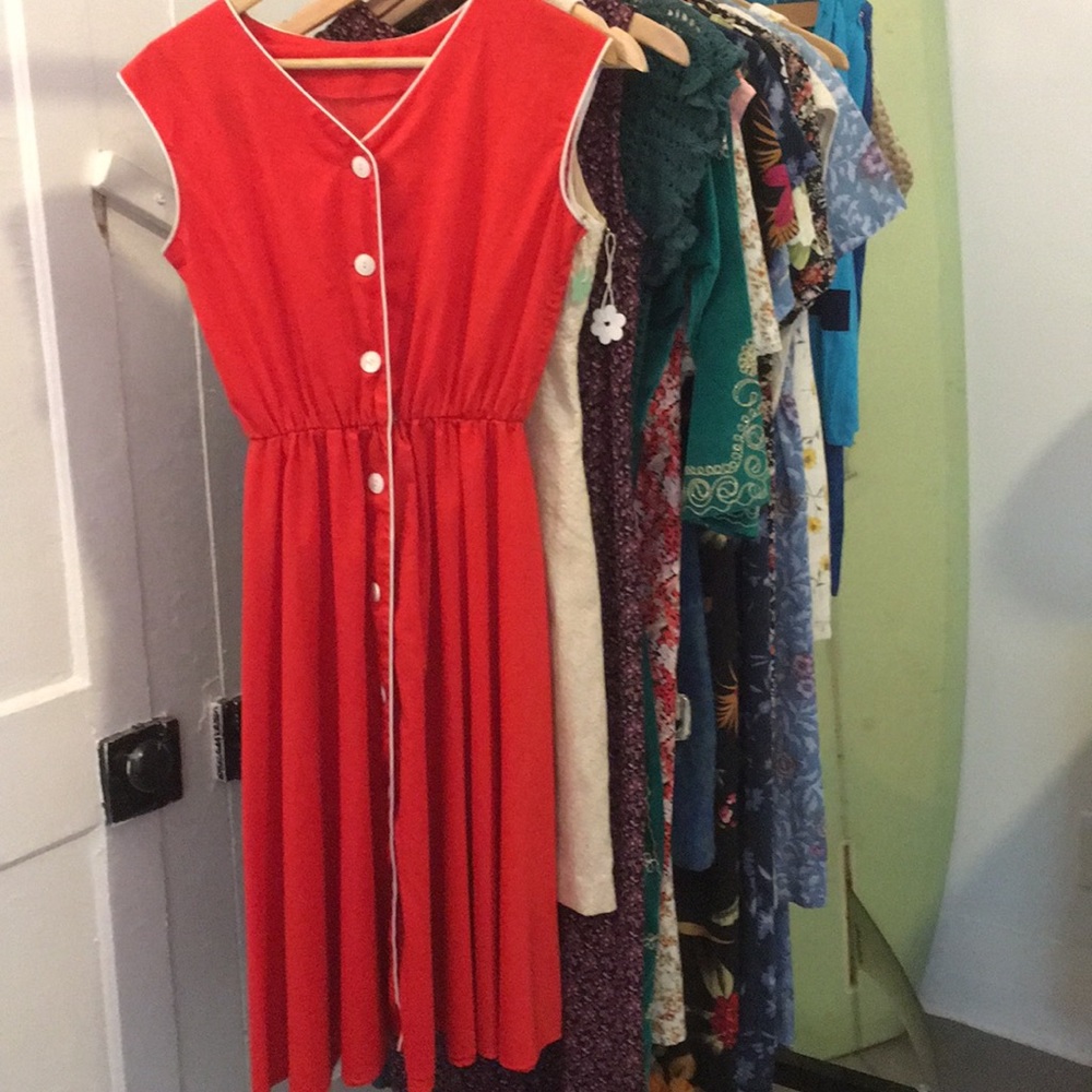 70s vintage red diner dress